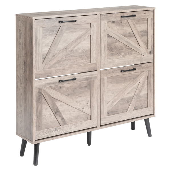 谷仓门4翻斗 金属黑色一字把手+三胺刨花板+黑色实木塑封锥形腿 鞋柜 106*24*98cm 水洗灰-10