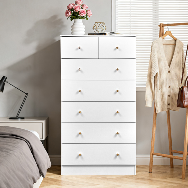 白色 刨花板 贴麻面三胺 66*40*131cm 5+2抽 抽屉柜 哑金把手-1