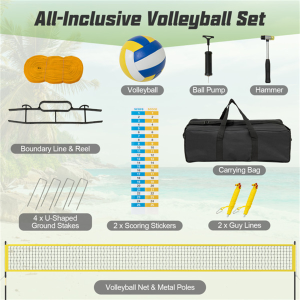 32'x3'重型排球网套-3级可调杆、防下垂绞车、全包配件-黄色-4