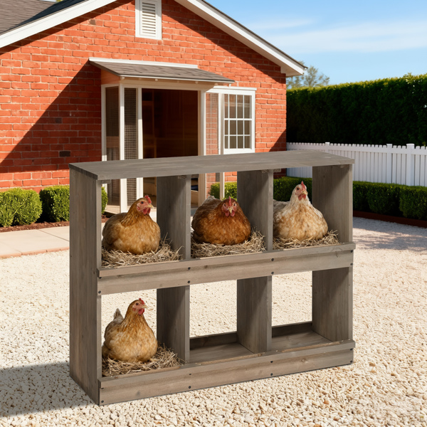 35.5*27*14.5inch 6隔间 灰 平顶双层 杉木 喂食用品-4