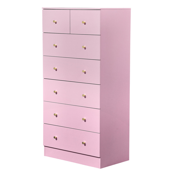 马卡龙粉 刨花板 贴麻面三胺 66*40*131cm 5+2抽 抽屉柜 哑金把手-2