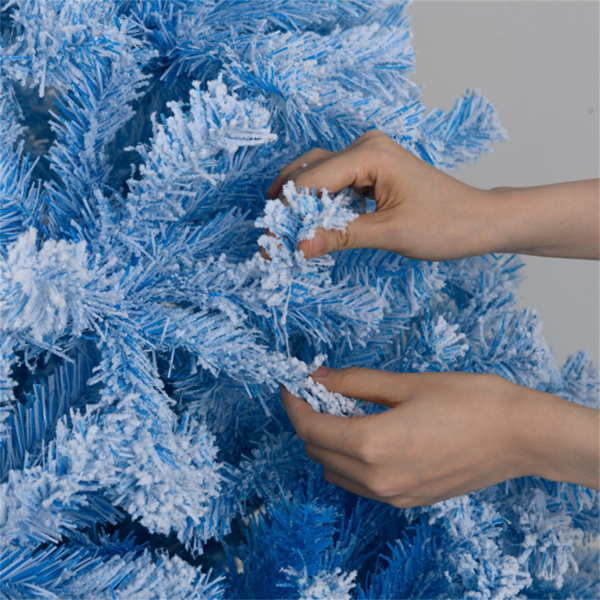 7英尺植绒圣诞树（白色和蓝色）-1264枝梢，防火PVC，3节组件，20英寸金属支架-9