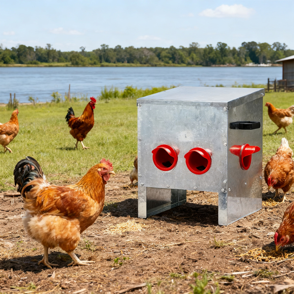 4口 40*38*40cm 方形 银+红 全拆装 镀锌板+塑料 喂食用品-10