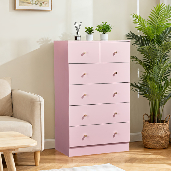 马卡龙粉 刨花板 贴麻面三胺 66*40*111cm 4+2抽 抽屉柜 哑金把手-7