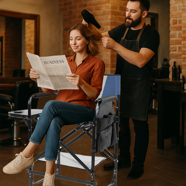 26in 黑铁管 藏青/灰绿布面 喷塑铁扁管 铁导演椅 120kg 无便携袋-6