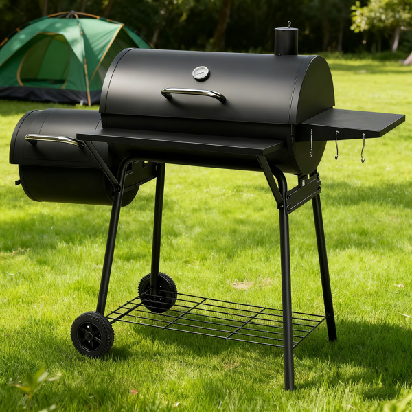 131*51*112CM 黑色 台板子母炉内置升降碳网 双轮可移动 碳烤炉-6