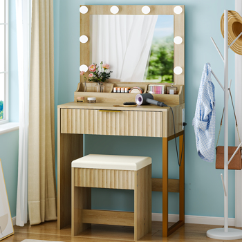 橡木色 刨花板 贴麻面三胺 1抽3格 梳妆桌套装 带8粒三色调光灯泡 排插 格栅系列