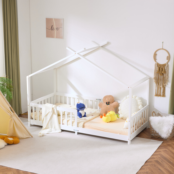 白色 油漆面 松木 X型屋顶造型 196*98*156cm 儿童木床-19