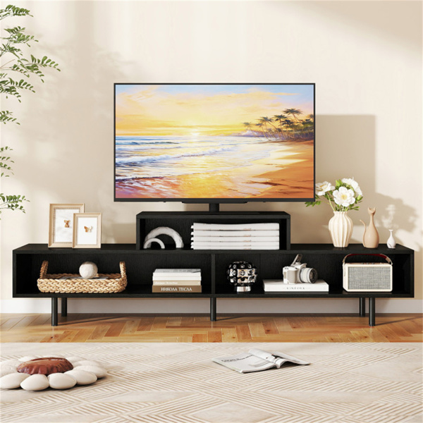 63英寸电视支架，适用于70英寸电视-3个分类隔间，乡村棕色/黑色/白色，工程木+金属-10