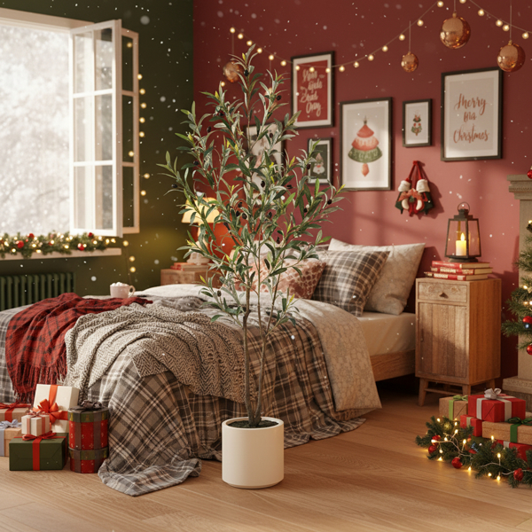 5英尺白色人造圣诞树自然假树室内节日装饰易护理人造冷杉用于家庭全年节日展示圣诞节礼物免维护圣诞树FBA发货-4