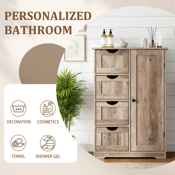 水洗灰 密度板三胺贴面 56*30*80cm 4抽 1门 浴室立柜-12