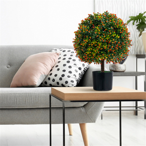 2件套22英寸人造园艺球树-15英寸箱形木球+橙色水果，PE/PVC+水泥，绿色+橙色-6