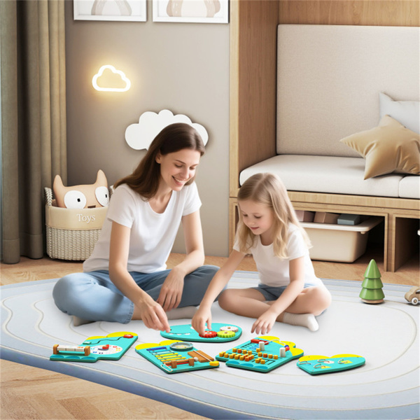 11合1恐龙活动墙忙碌板面板——木质感官玩具绿色-6