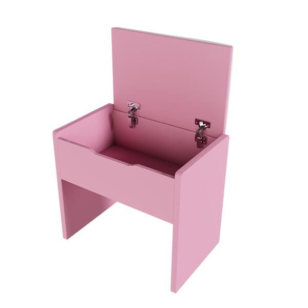 带LED镜灯和电源插座充电站的梳妆台，带3个抽屉、7个搁板和储物凳的化妆梳妆台，适合女孩和女士（粉色）-19