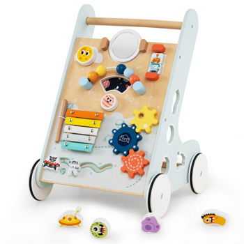 8合1木制婴儿学步车推拉学习活动中心，带轮子，适合1岁以上幼儿-绿色