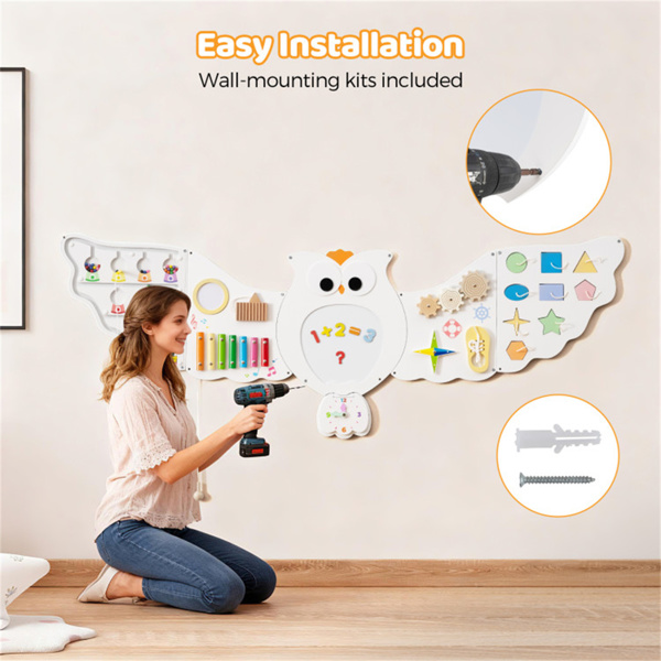 11合1蒙特梭利猫头鹰活动墙-STEM感官忙碌板，带磁性白板，3岁以上儿童-7