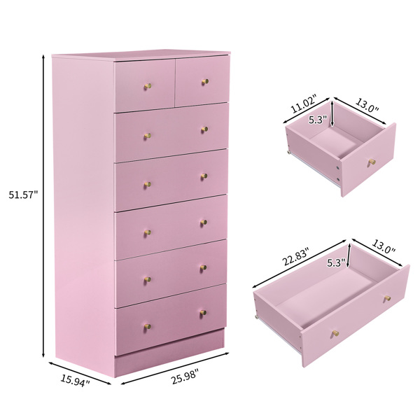 马卡龙粉 刨花板 贴麻面三胺 66*40*131cm 5+2抽 抽屉柜 哑金把手-5