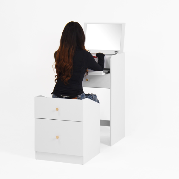 小型梳妆台带镜子 - 白色化妆台套装，包含化妆桌、椅子、抽屉，迷你节省空间，可爱梳妆台，适合女孩卧室或客厅-17