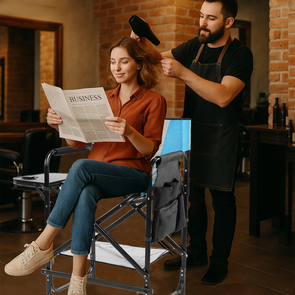 26in 黑铁管 天空蓝/黑色布面 喷塑铁扁管 铁导演椅 120kg 无便携袋-6