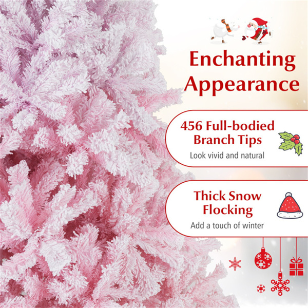 5英尺植绒圣诞树（白色和粉色）-456枝梢，防火PVC，2段式组件，金属支架-10