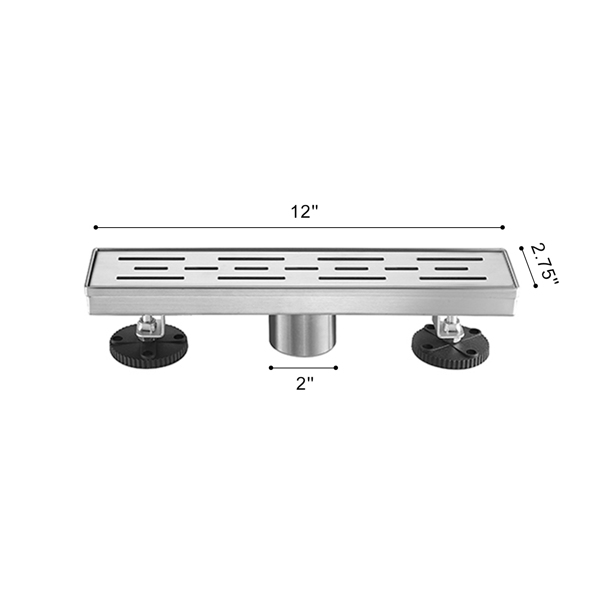 12 英寸不锈钢线性淋浴地漏，含毛发过滤器与调平脚-7