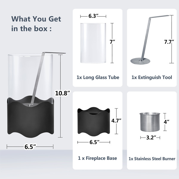 波浪形桌面生物乙醇壁炉，室内外通用，便携式桌面火盆燃料生物乙醇燃烧器加热器，黑色-7