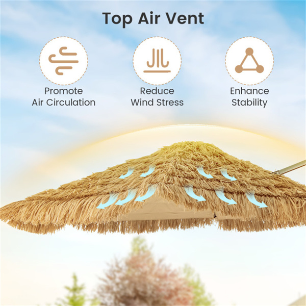 9.5英尺热带风格户外雨伞（自然+黑色）-双层通风，防晒，后院/池畔装饰-6