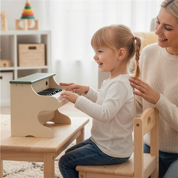 25键儿童钢琴键盘-逼真的声音和手指大小的按键，适合3岁以上儿童的木制教育玩具（绿色+米色）-9