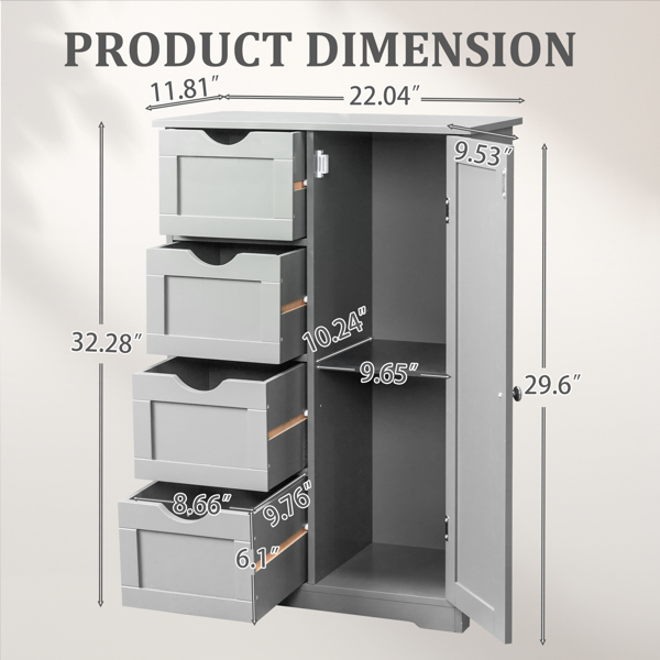 灰色 密度板三胺贴面 56*30*80cm 4抽 1门 浴室立柜-6