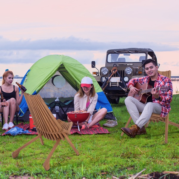 楸木 原木色 木条拼接 折叠木单椅-5