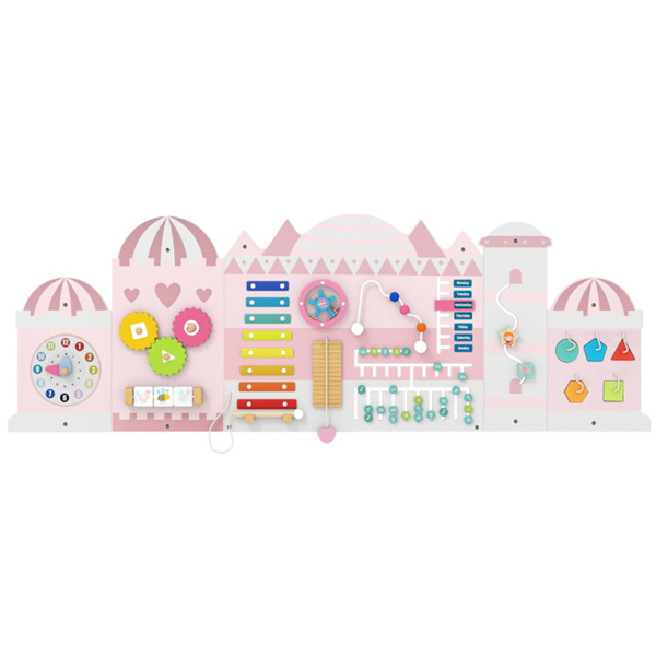 11合1蒙特梭利墙忙板（粉红色）-3+幼儿感官玩具，城堡风格，技能培养-2
