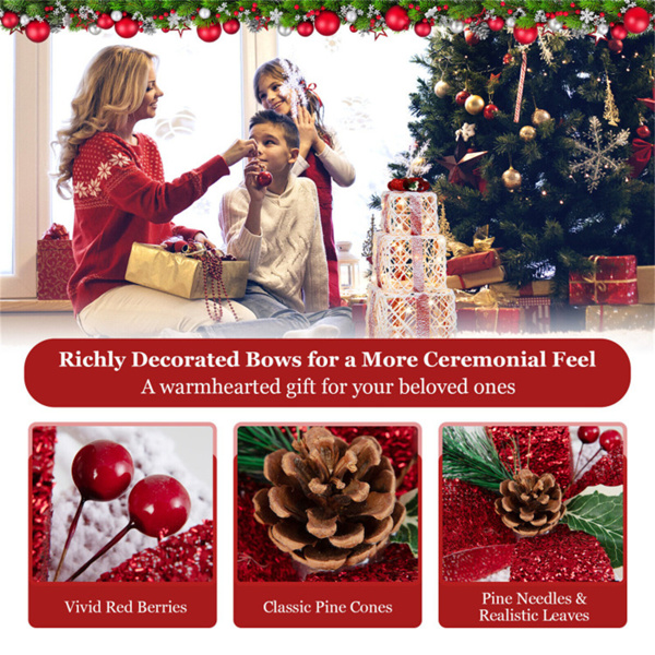 3件套植绒圣诞礼盒-60个暖白色LED，定时功能，白色+红色节日装饰-4