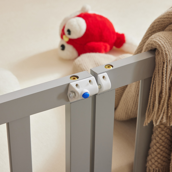 灰色 油漆面 松木 围栏床 带门 带铺板 Full 儿童木床-18