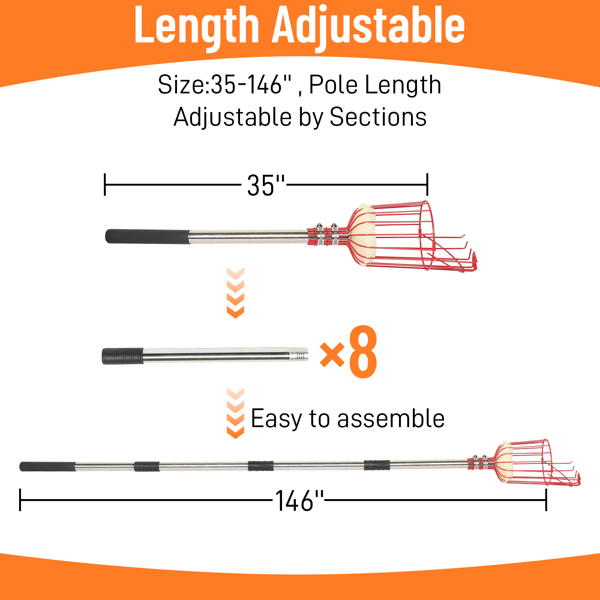 13FT 红色 摘果器 拼接  不锈钢 杆式工具-2