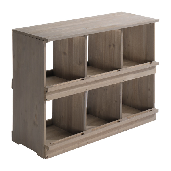 35.5*27*14.5inch 6隔间 灰 平顶双层 杉木 喂食用品-13