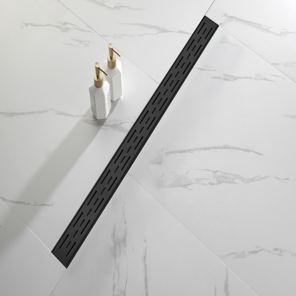 36英寸不锈钢线性淋浴地漏，含毛发过滤器与调平脚-1