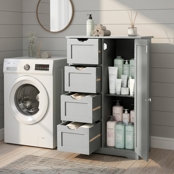 灰色 密度板三胺贴面 56*30*80cm 4抽 1门 浴室立柜-2