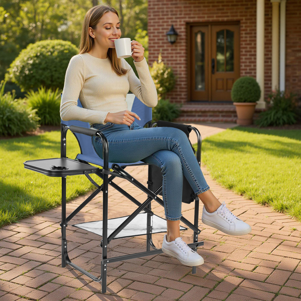 26in 黑铁管 藏青/灰绿布面 喷塑铁扁管 铁导演椅 120kg 无便携袋-5