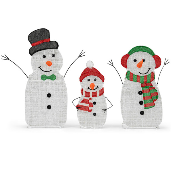 3件套浅色雪人家庭装饰-95个暖白色LED，金属+织物，30.5英寸/25.5英寸/20.5英寸尺寸（多色）-4