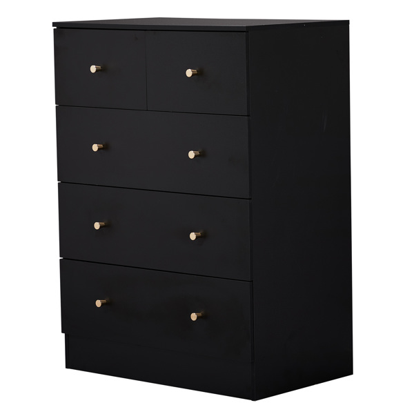 黑色 刨花板 贴麻面三胺 66*40*91cm 3+2抽 抽屉柜 哑金把手-2