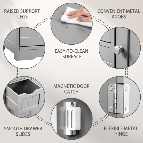 灰色 密度板三胺贴面 56*30*80cm 4抽 1门 浴室立柜-12