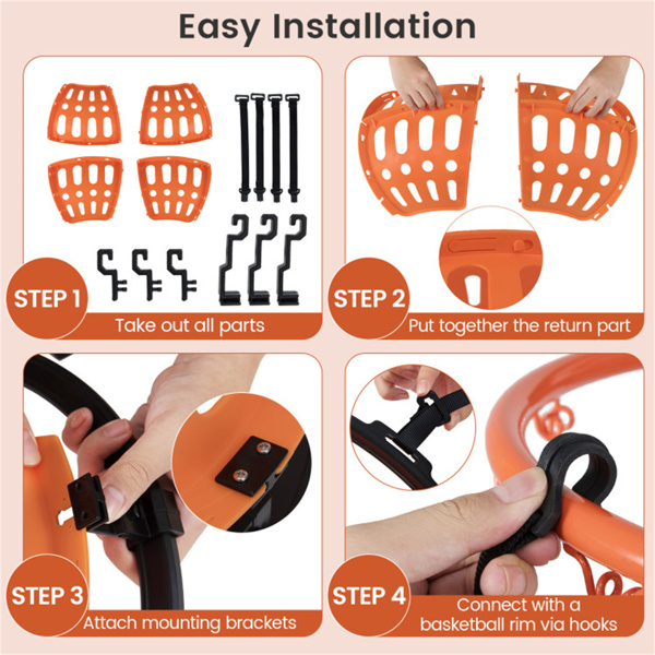 篮球篮圈回程-4个挂钩，适用于18英寸标准篮筐，2磅轻，室内/室外使用-9
