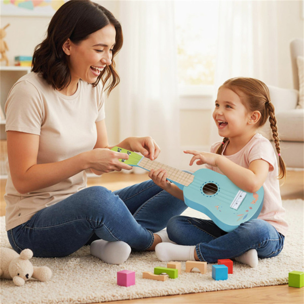 21英寸儿童尤克里里琴-轻巧紧凑的设计，优质Basswood琴身，带尼龙绳（浅蓝色）-2