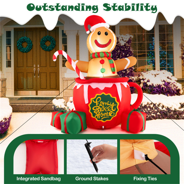 7英尺充气姜饼人-内置LED灯，糖果棒+热可可杯设计，多色-7