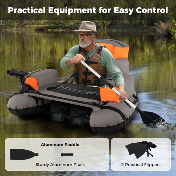 350磅充气钓鱼浮子管-2个气室，杆架+鱼尺，橙色+灰色-8