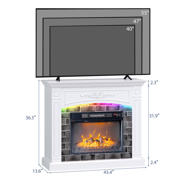 43寸白色单壁炉架油漆款壁炉柜 110.2*34.5*92.7cm 18寸壁炉芯 带RGB-4
