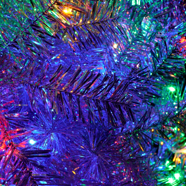 4英尺银色预亮灯人造圣诞树，铰链式全树形，带金属支架，400​​个树枝尖端，150个LED灯，11种照明模式，室内外节日装饰树-11