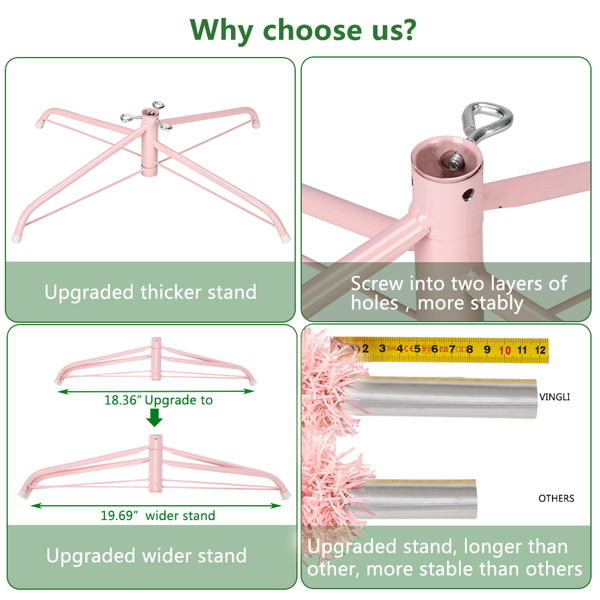 6ft 粉色 1000枝头 PVC材质 圣诞树-6