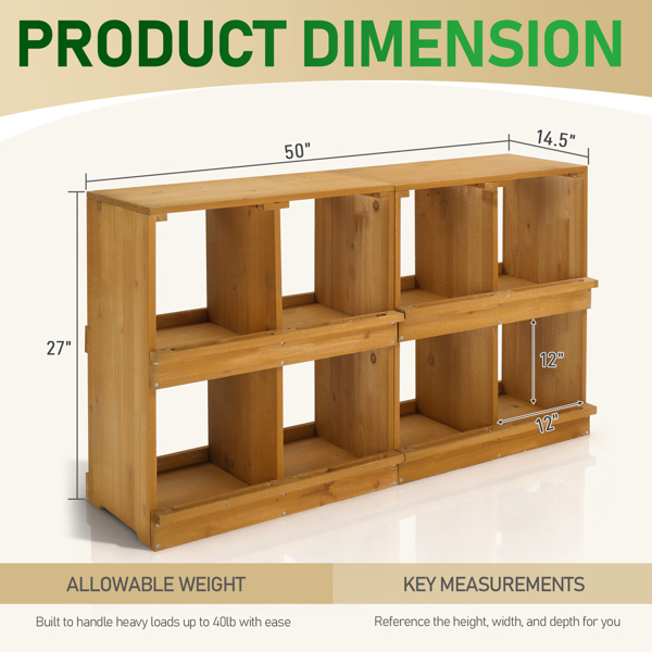50*27*14.5inch 8隔间 普黄 平顶双层 杉木 喂食用品-6