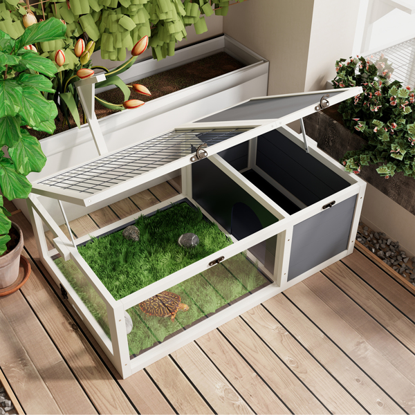 爬行动物栖息地龟屋，带灯架、3个亚克力观察窗、2个防水托盘、可锁定顶盖，易于清洁的木制饲养箱，适用于乌龟、蜥蜴、蛇和小宠物--不支持self-pick up-4